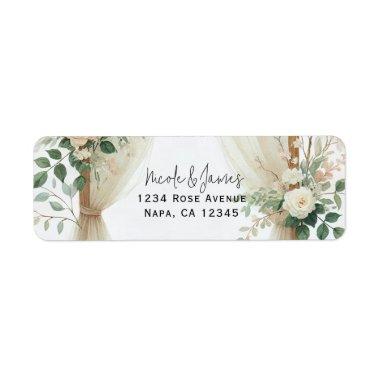 Floral Wooden Arch Greenery Roses Rustic Wedding Label
