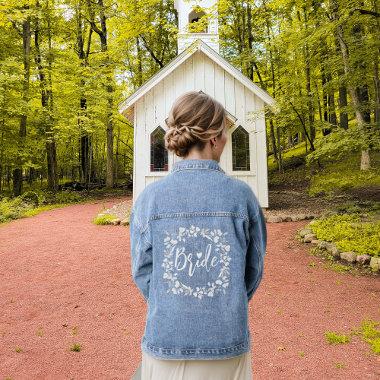 Floral wreath bride script typography wedding denim jacket