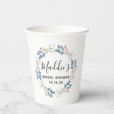 Floral Wreath Custom Name Bride Name  Paper Cups