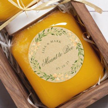 Floral Wreath Meant to Bee Wedding Favor Kraft Classic Round Sticker