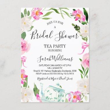 Floral wreath tea party bridal Shower Invitations