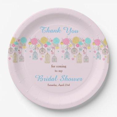 Floral Yellow & Pink Bird Cages Bridal Shower Paper Plates