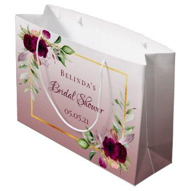Florals burgundy cinnamon rose bridal shower large gift bag