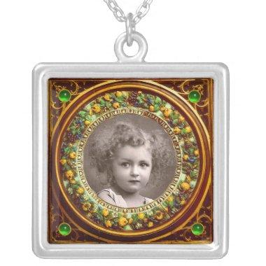 FLORENCE RENAISSANCE FRUITS PHOTO TEMPLATE Emerald Silver Plated Necklace
