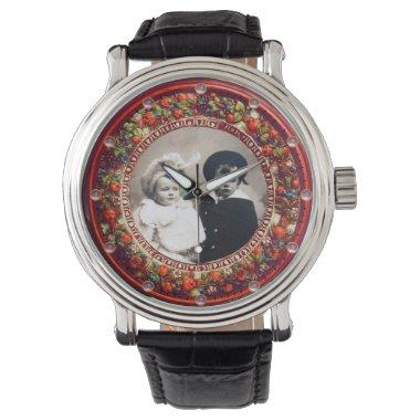 FLORENTINE RED FLORAL CROWN PHOTO TEMPLATE WATCH