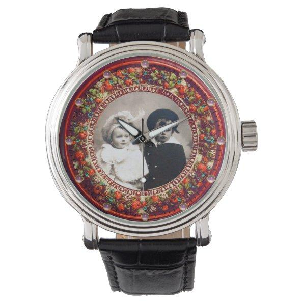 FLORENTINE RED FLORAL CROWN PHOTO TEMPLATE WATCH