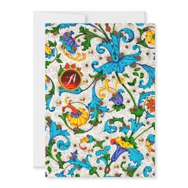 FLORENTINE RENAISSANCE BLUE FLORAL SWIRLS,FLOWERS HOLIDAY Invitations