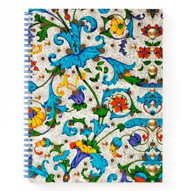 FLORENTINE RENAISSANCE BLUE FLORAL SWIRLS,FLOWERS NOTEBOOK