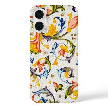 FLORENTINE RENAISSANCE FLORAL SWIRLS,FLOWERS iPhone 16 CASE
