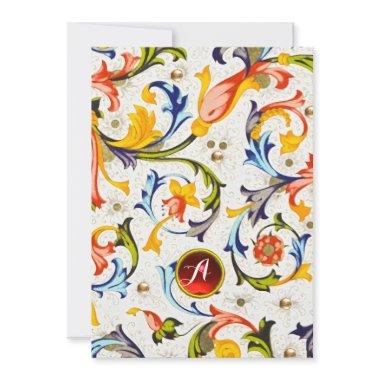 FLORENTINE RENAISSANCE FLORAL SWIRLS GEM MONOGRAM HOLIDAY Invitations