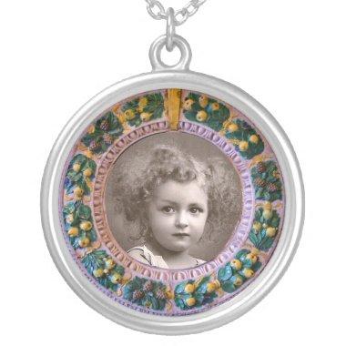 FLORENTINE RENAISSANCE FLOWERS PHOTO TEMPLATE SILVER PLATED NECKLACE