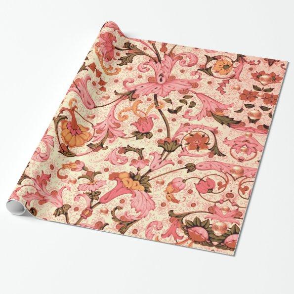 FLORENTINE RENAISSANCE PINK FLORAL SWIRLS,FLOWERS WRAPPING PAPER
