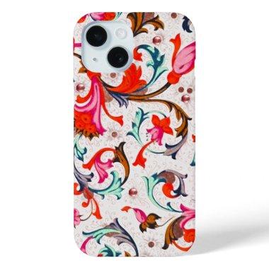 FLORENTINE RENAISSANCE RED FLORAL SWIRLS,FLOWERS iPhone 15 CASE