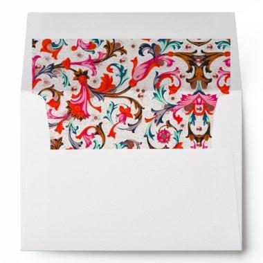 FLORENTINE RENAISSANCE RED FLORAL SWIRLS,FLOWERS ENVELOPE