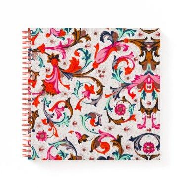 FLORENTINE RENAISSANCE RED FLORAL SWIRLS,FLOWERS NOTEBOOK