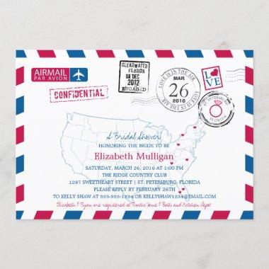 Florida Bridal Shower | USA Map Airmail Invitations