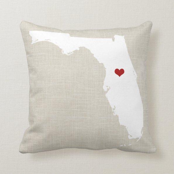 Florida State Pillow Faux Linen Personalized