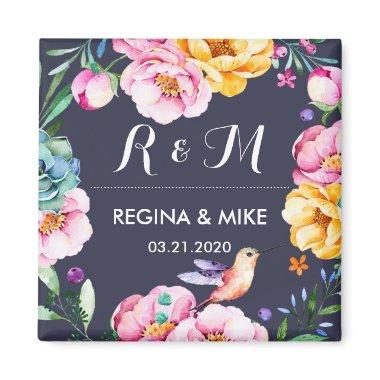 Flower and Floral Wreath Spring Wedding Monogram Magnet