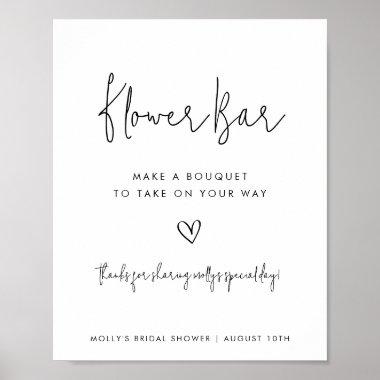 Flower Bar Black & White Minimalist Script w/Heart Poster