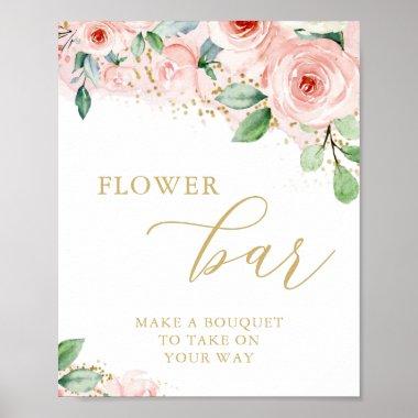 Flower Bar, Pink and Gold Floral Bridal Shower Poster