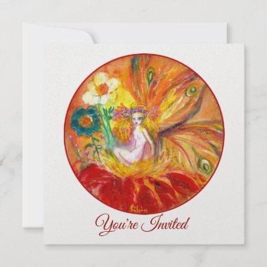 FLOWER FAIRY Red Yellow White Fantasy Summer Party Invitations