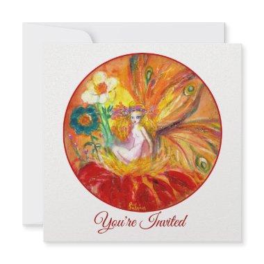 FLOWER FAIRY Red Yellow White Fantasy Summer Party Invitations