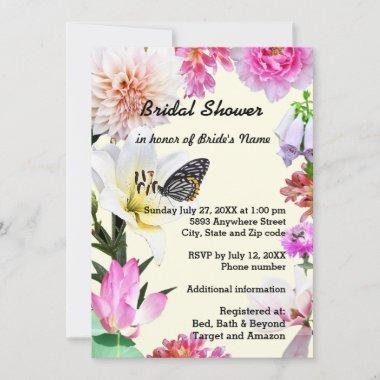 Flower Frame & Butterfly Bridal Shower Invitations