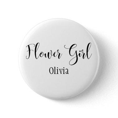 Flower Girl Black Script with Name (30) Pinback Button