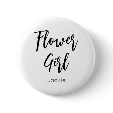 Flower Girl Black White Wedding Button