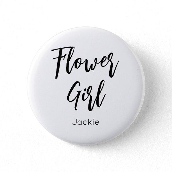 Flower Girl Black White Wedding Button