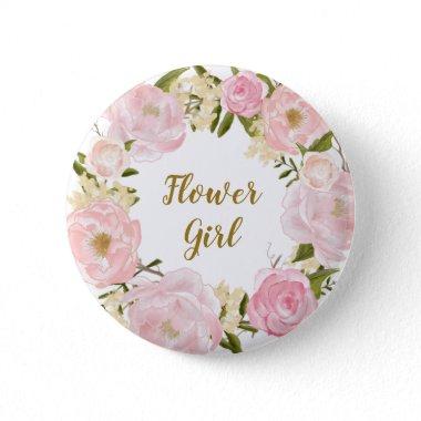 Flower Girl Blush Pink Floral Round Badge Button