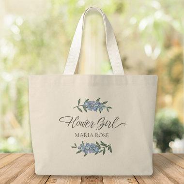 Flower Girl Cute Blue Floral Botanical Chic Large Tote Bag