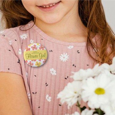 FLOWER GIRL Cute Pink Daisies Pop Wedding Name Tag Button