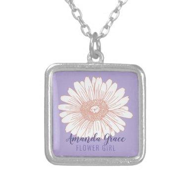 Flower Girl Daisy Personalized Purple Silver Plated Necklace