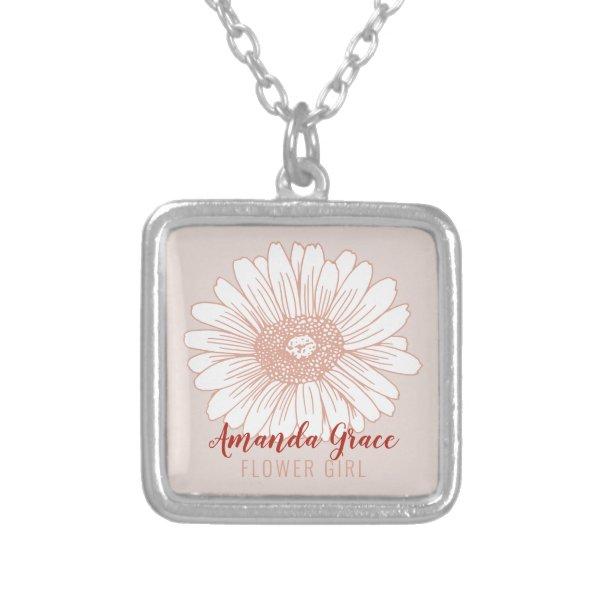 Flower Girl Daisy Personalized Silver Plated Necklace