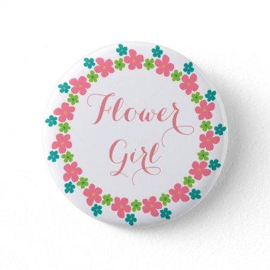 Flower Girl Floral Cute Calligraphy Wedding Button