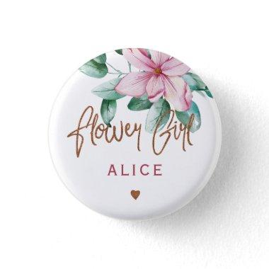 Flower girl floral pink copper bridal shower button