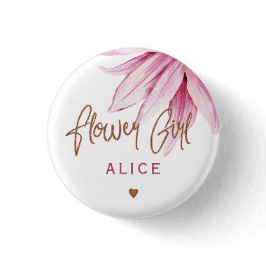Flower girl floral pink copper  button