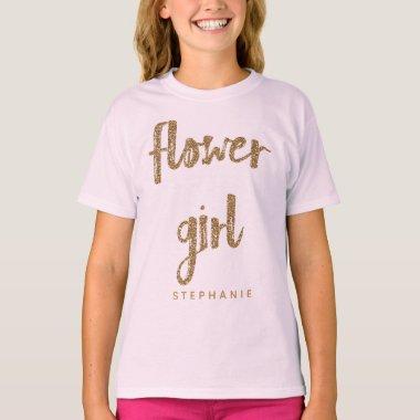 Flower Girl Gold Glitter Wedding Party T-Shirt