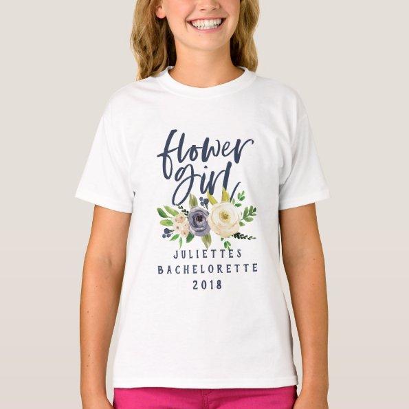 Flower girl navy floral watercolor t-shirt