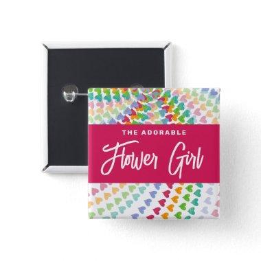FLOWER GIRL Rainbow Hearts Sprinkles Chic Wedding Pinback Button