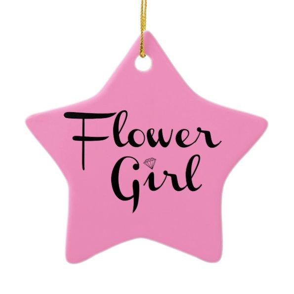 Flower Girl Retro Script Black on Pink Ceramic Ornament