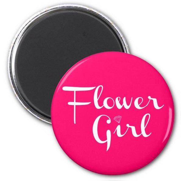Flower Girl Retro Script White on Hot Pink Magnet