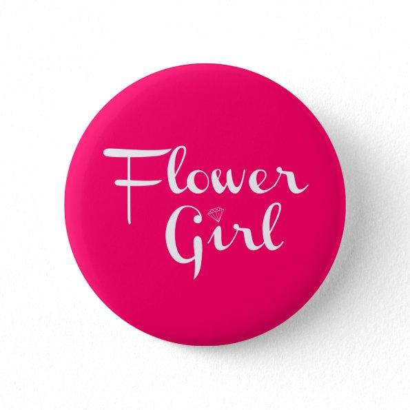 Flower Girl Retro Script White on Hot Pink Pinback Button