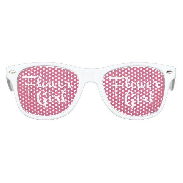 Flower Girl Retro Script White on Pink Kids Sunglasses