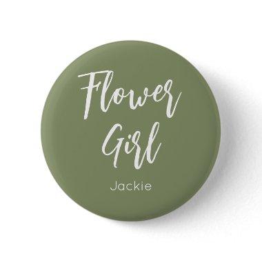 Flower Girl Sage Green White Wedding Button