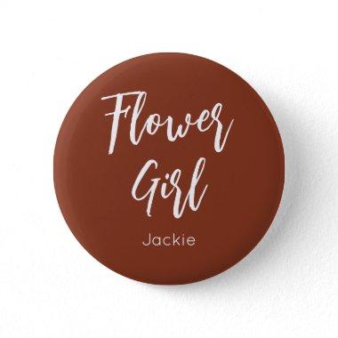 Flower Girl Terracotta Brown Wedding Button