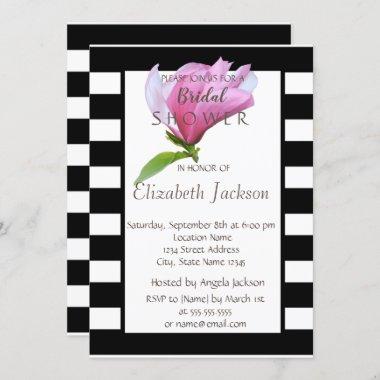 Flower,Magnolia Black White Stripes Bridal Shower Invitations