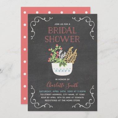 Flower Pot Chalkboard Bridal Shower Invitations
