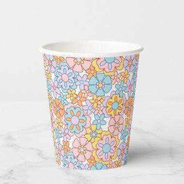 Flower Power Retro Floral Pattern Party Supplies Paper Cups